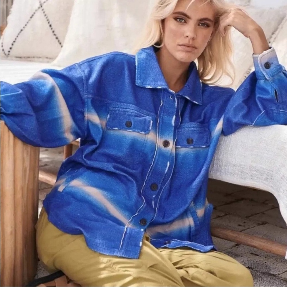 Free People Ruby Shacket in Deep Sea Combo